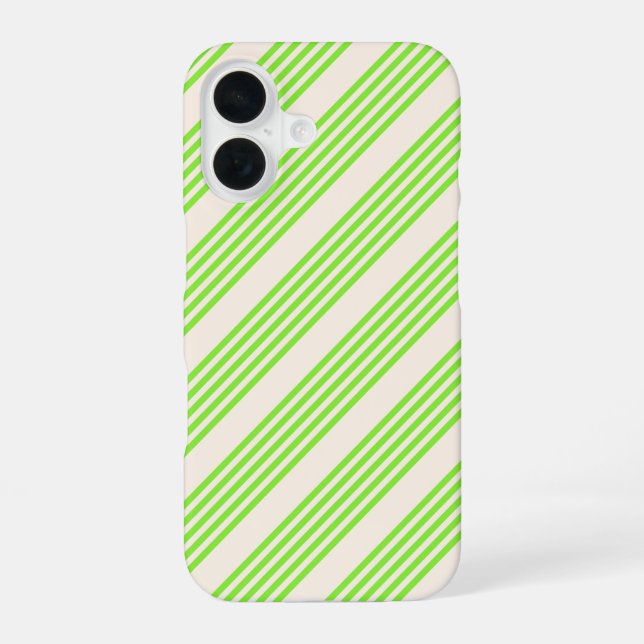 Coque iPhone 16 Motif cinq rayures vert citron et beige (Verso)