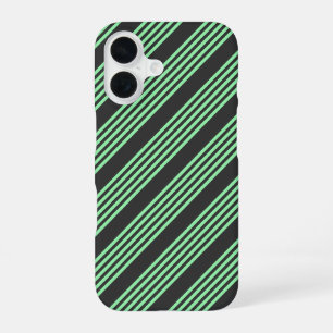 Coque iPhone 16 Motif cinq rayures vert et charbon
