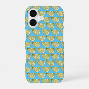 Coque iPhone 16 Motif classique à tranche verte de chaux sur bleu