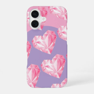 Coque iPhone 16 Motif Cœur Diamant Rose – Mignon et Élégant