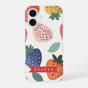 Coque iPhone 16 Motif Coloré Personnalisé de Fraise d'Été