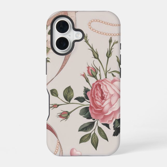 Coque iPhone 16 Motif Coquette Fleurs Tons Assourdis (Verso)
