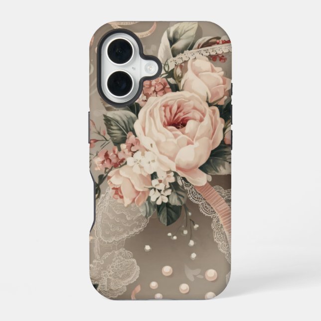 Coque iPhone 16 Motif Coquette Fleurs Tons Assourdis (Verso)