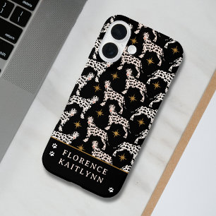 Coque iPhone 16 Motif Dalmatien Étoiles Dorées Nom