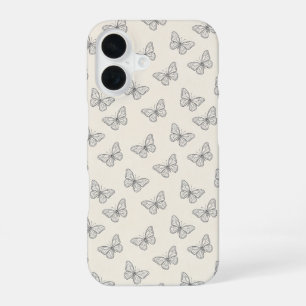 Coque iPhone 16 Motif d'art en ligne de papillon