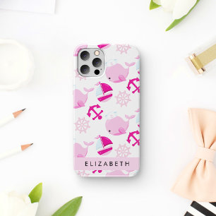 Coque iPhone 16 Motif De Baleines, Baleines Roses, Votre Nom