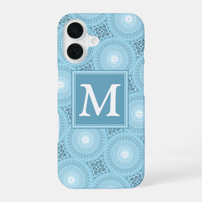 Coque iPhone 16 Motif de cercles bleus d'ange monogramme (Verso)