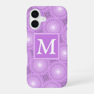 Coque iPhone 16 Motif de cercles lilas violet monogramme