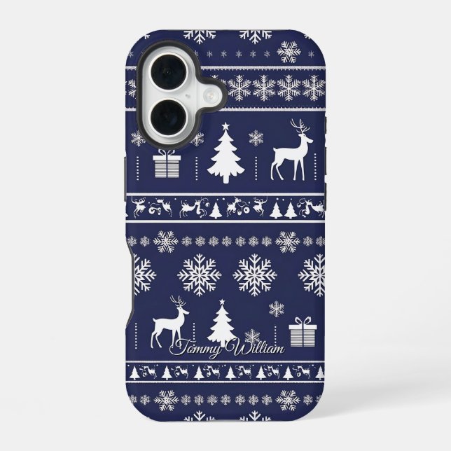 Coque iPhone 16 motif de chandail mignon et moche de noël (Verso)
