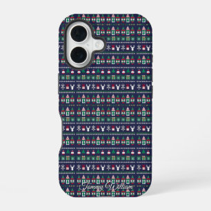 Coque iPhone 16 motif de chandail mignon et moche de noël