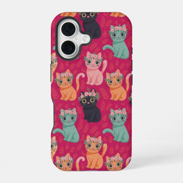 Coque iPhone 16 Motif de chatons pastel mignons (Verso)