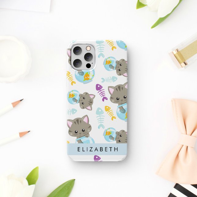 Coque iPhone 16 Motif de chats, Chats mignons, Chatons, Votre nom (Créateur téléchargé)