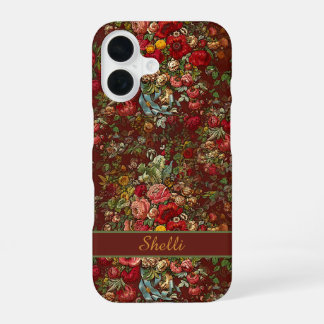 Coque iPhone 16 Motif de chintz floral vintage avec votre nom