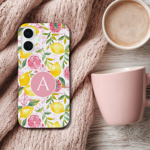 Coque iPhone 16 Motif de citron de style méditerranéen monogrammé