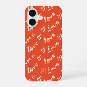 Coque iPhone 16 Motif de cœurs d'amour mignons avec monogramme rou