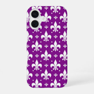 Coque iPhone 16 Motif de conception de fleur de lis sur fond viole