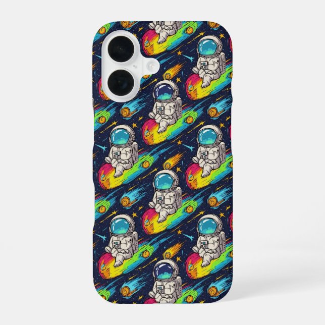 Coque iPhone 16 Motif de course de météore d'astronaute cosmique (Verso)
