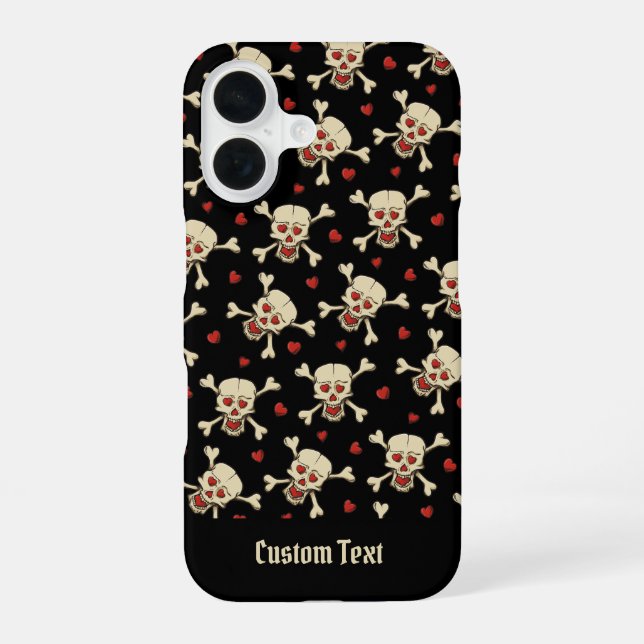 Coque iPhone 16 Motif de crâne avec coeurs (Verso)