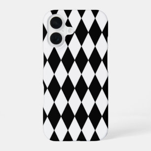 Coque iPhone 16 Motif de diamants en harlequin noir et blanc