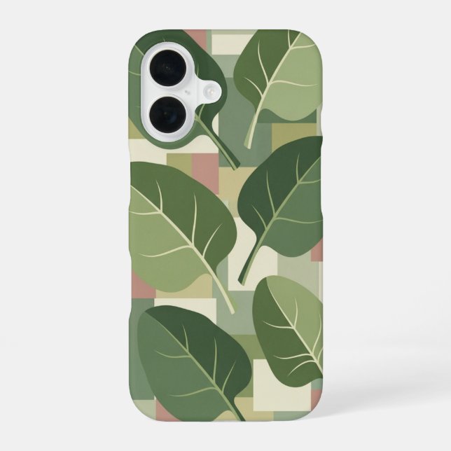 Coque iPhone 16 Motif de feuille d'épinard vintage (Verso)