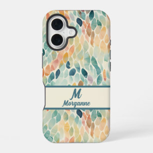 Coque iPhone 16 Motif de feuille en aquarelle avec monogramme pers