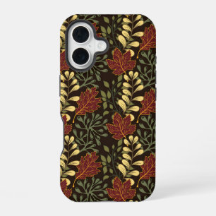 Coque iPhone 16 Motif de feuilles de chêne d'automne en bordeaux e