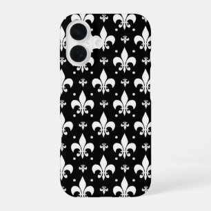 Coque iPhone 16 Motif de fleur de lis noir Design
