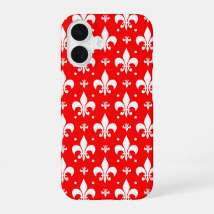 Coque iPhone 16 Motif de fleur de lis rouge