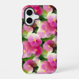 Coque iPhone 16 Motif de fleur d'impatiens rose et blanc élégant
