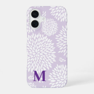Coque iPhone 16 Motif de fleur monogramme inspiré du Japon violet