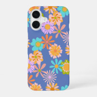 Motif de fleur rétro hippie en bleu