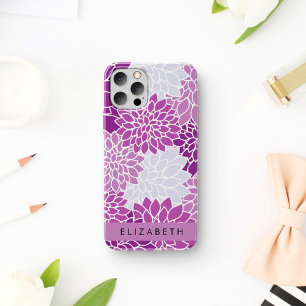 Coque iPhone 16 Motif De Fleurs, Dahlia Violet, Votre Nom