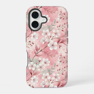 Coque iPhone 16 Motif de fleurs Sakura rose