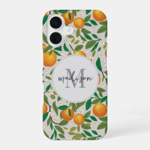 Coque iPhone 16 Motif de floraison de fruits d'agrumes d'oranges d