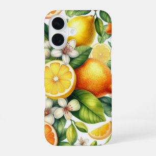 Coque iPhone 16 Motif de fruits d'agrumes à l'aquarelle