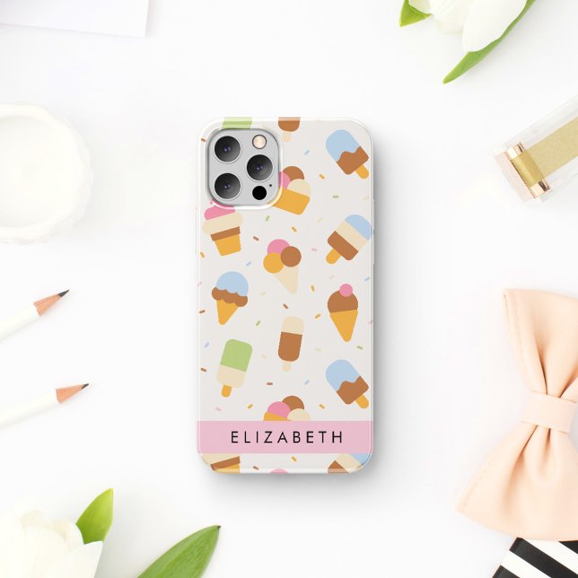 Coque iPhone 16 Motif de glace, Cône de glace, Votre nom (Créateur téléchargé)