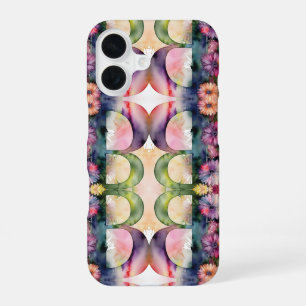 Coque iPhone 16 Motif de lettre B psychédélique floral aquarelle