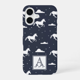 Coque iPhone 16 Motif de licorne ciel de minuit Monogramme