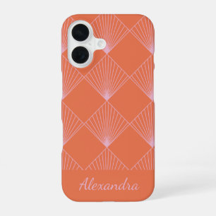Coque iPhone 16 Motif de ligne Art Déco orange et rose personnalis