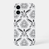 Motif de ligne damassé rococo noir sur blanc