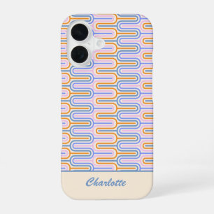Coque iPhone 16 Motif de lignes pastel rétro groovy personnalisé