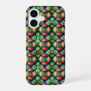 Coque iPhone 16 Motif de mosaïque géométrique coloré d'inspiration