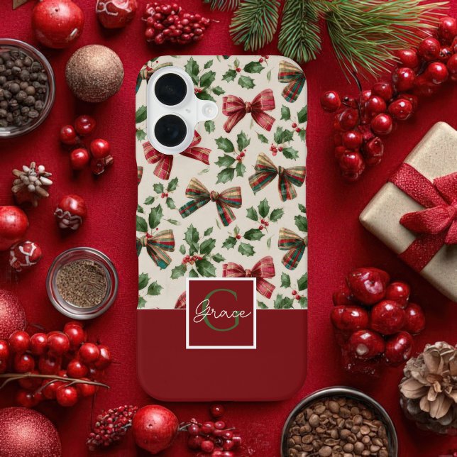 Coque iPhone 16 Motif de Noël à l'aquarelle avec rubans rouges et  (Créateur téléchargé)