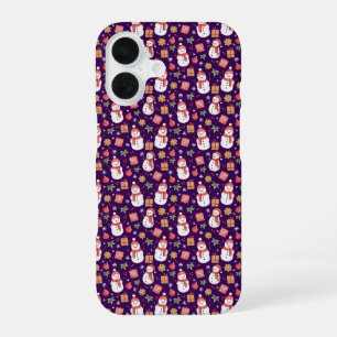 Coque iPhone 16 Motif De Noël Snowman Holly Feuilles Et Présents