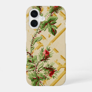 Coque iPhone 16 Motif de papier peint à treillis de rose florale v