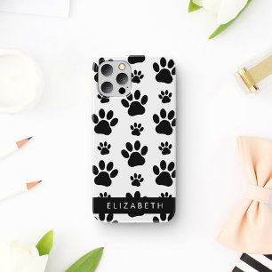 Coque iPhone 16 Motif de patte, Pattes de chien, Noir et blanc, Vo