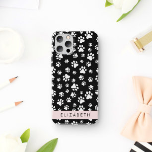 Coque iPhone 16 Motif de patte, Pattes de chien, Noir et blanc, Vo