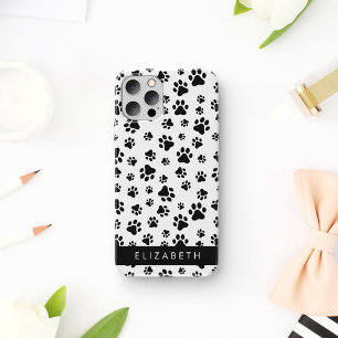 Coque iPhone 16 Motif de patte, Pattes de chien, Noir et blanc, Vo