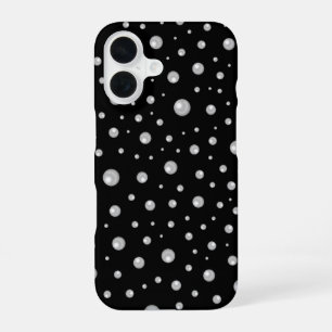 Coque iPhone 16 Motif de perle sur fond noir