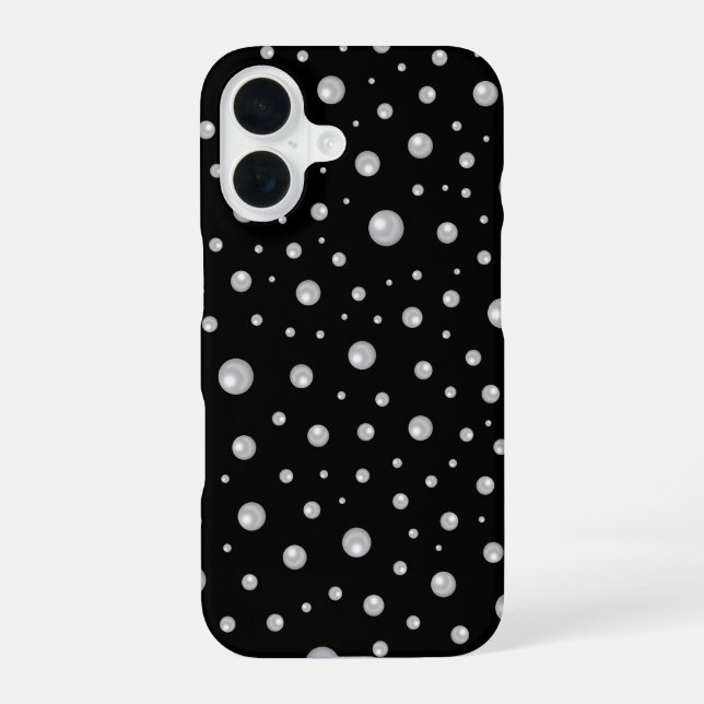Coque iPhone 16 Motif de perle sur fond noir (Verso)